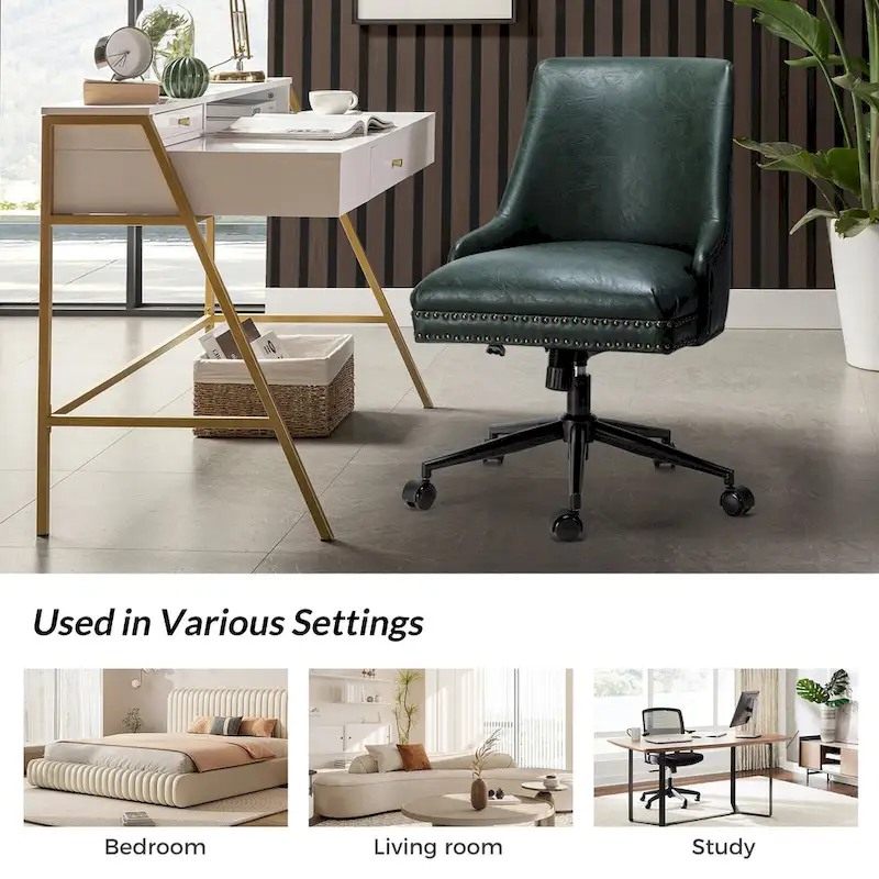 Faux Leather Task Chair with Arms and Nailhead Trim