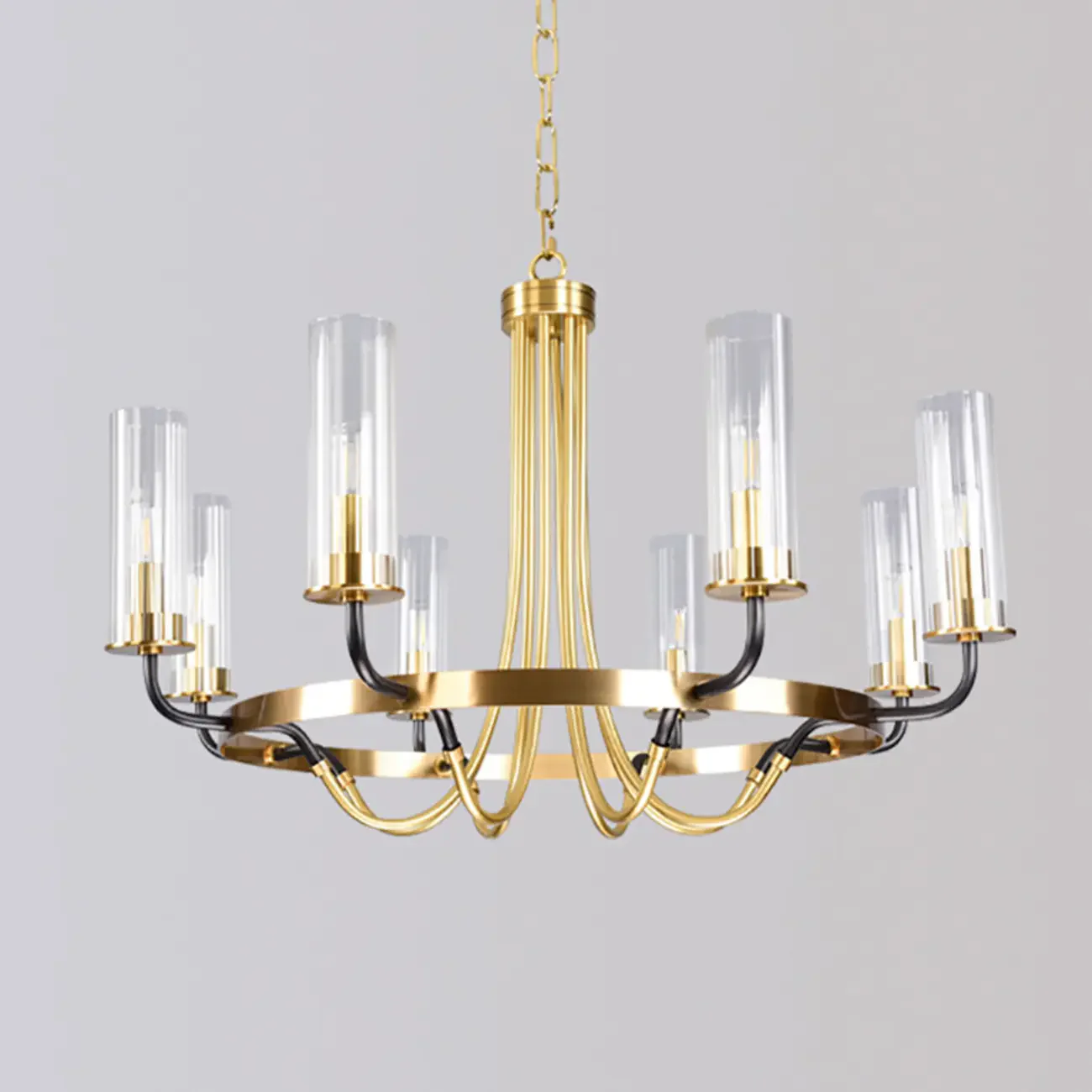 Modern Circle Black Gold Clear Glass Shade Chandelier