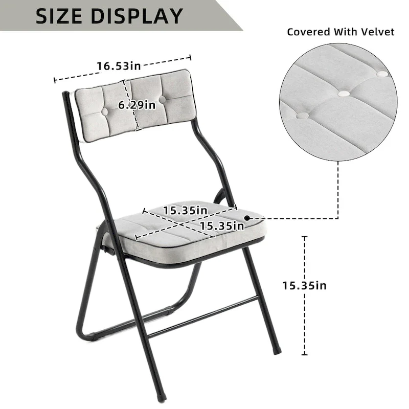 Velvet Upholstered Steel Tufted Folding Dining Chairs(set of 4)