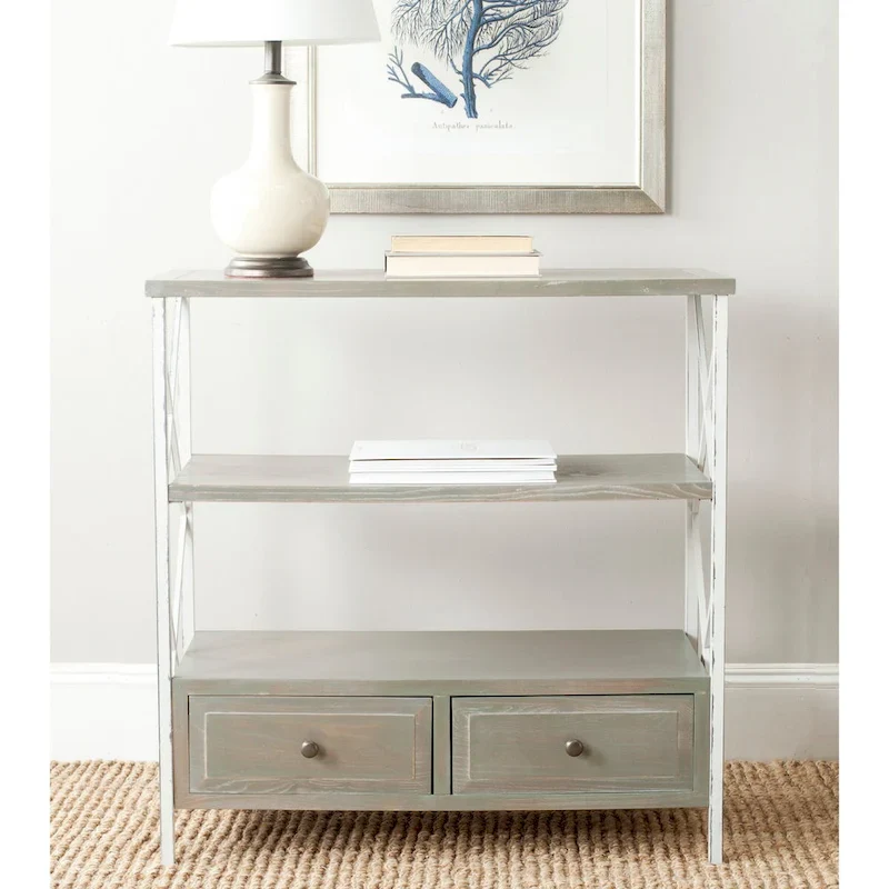Pale Blue Shabby Chic Storage Console Table — 33.9 x 15.2 x 34.8