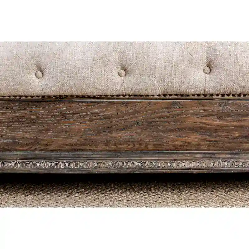 Beige Tufted Sleigh Bed - Rustic Fabric Upholstered Frame