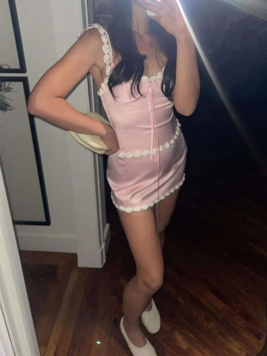 Pink - Sheath Satin Spaghetti Straps Homecoming Dress with Flowers