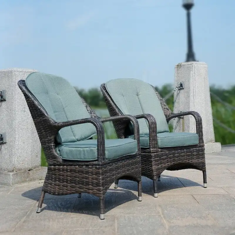 2-Piece Patio Brown Wicker Arm Chair with Cushion
