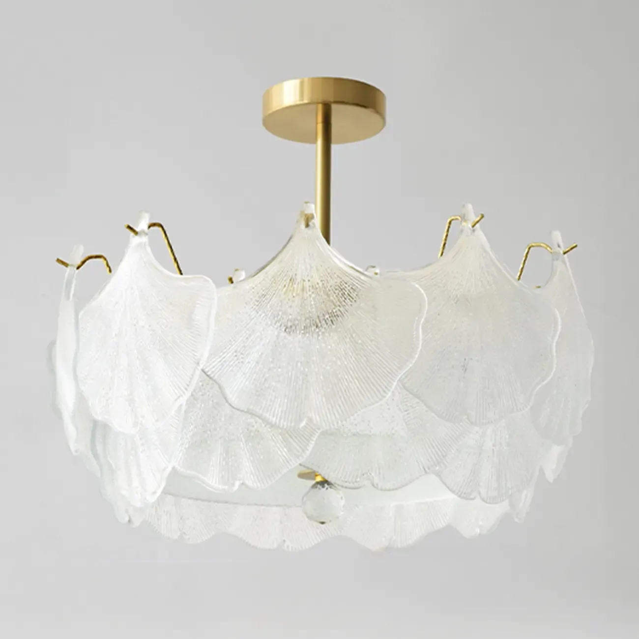 Elegant Gold Glass Leaf Semi Flush Mount Ceiling Light