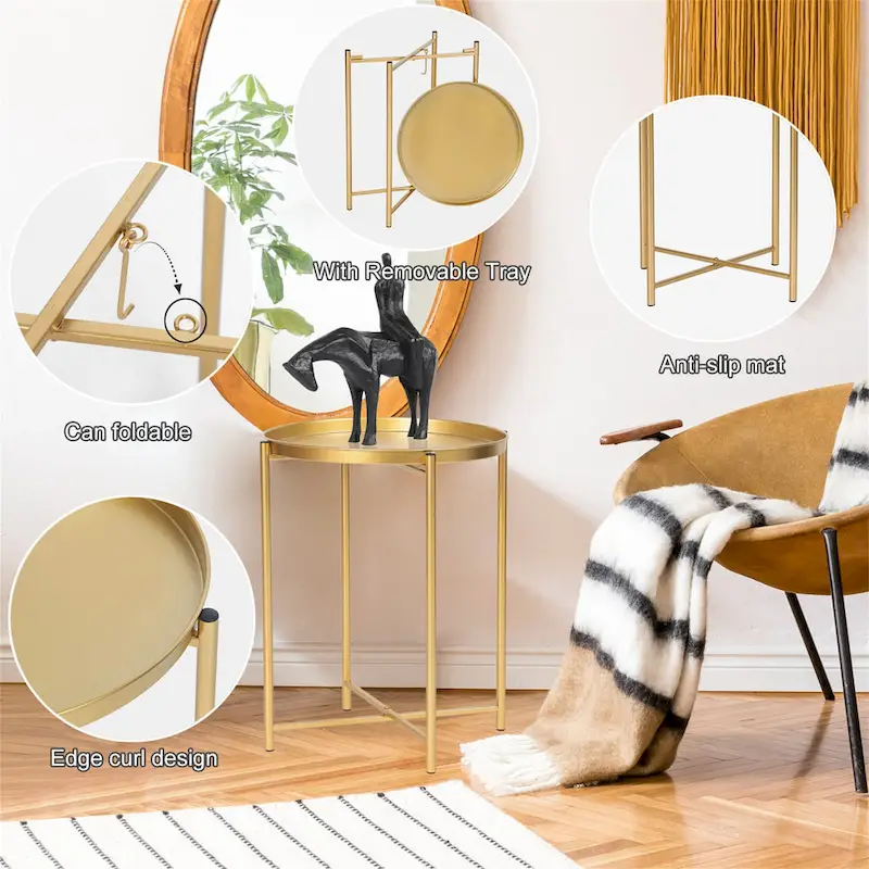 Gold End Table Metal Waterproof Snack Beside Table Accent Coffee Table - 16.9(D)x 16.9(W)x 20.5(H)