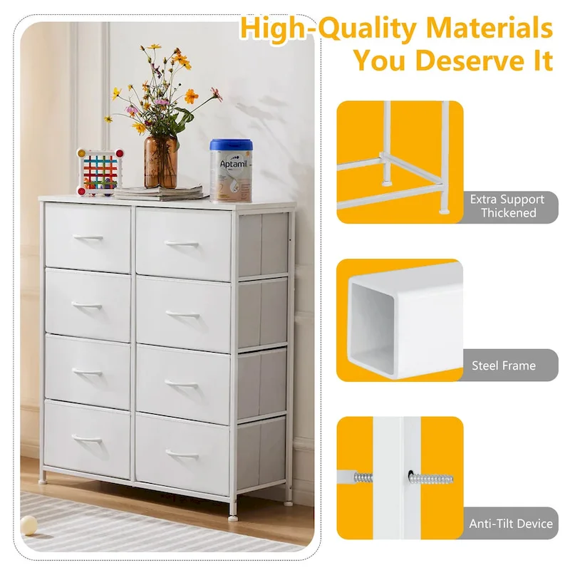 8 Drawer Fabric Chest of Drawers with Wooden Top