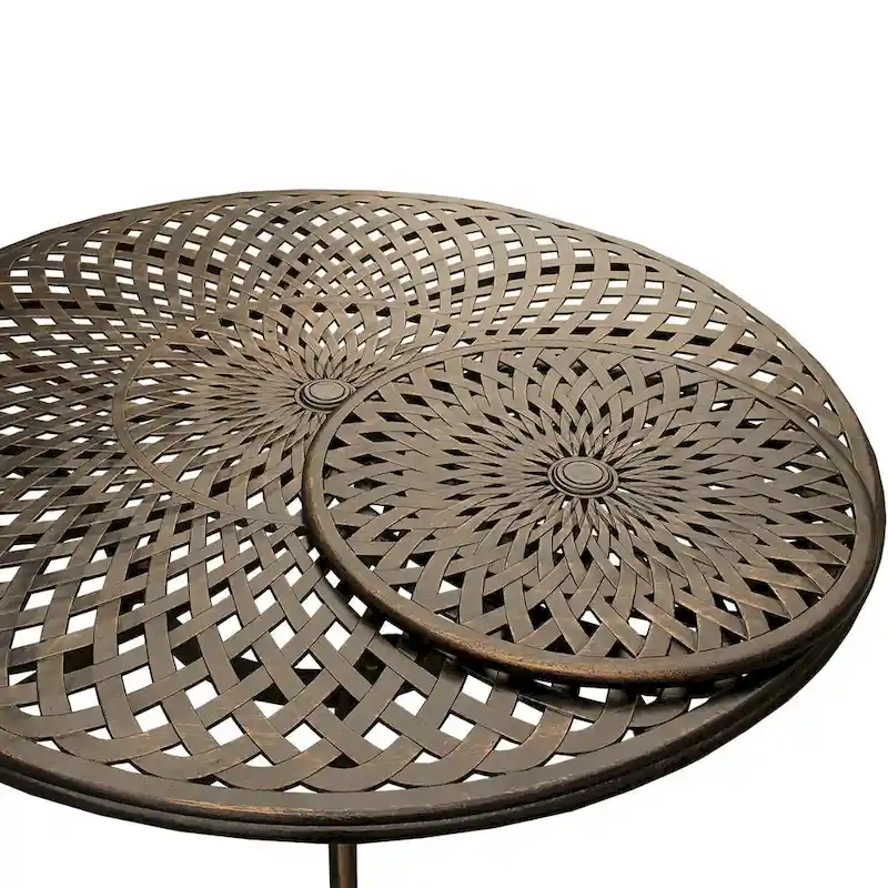 Outdoor Mesh Lattice 59 inch Bronze Round Dining Table with Lazy Susan - N/A