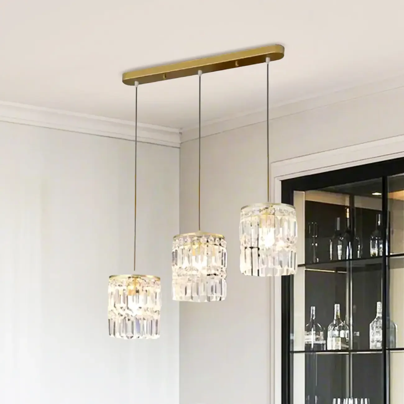 Kitchen Island Modern Crystal Cylinder Pendant Light