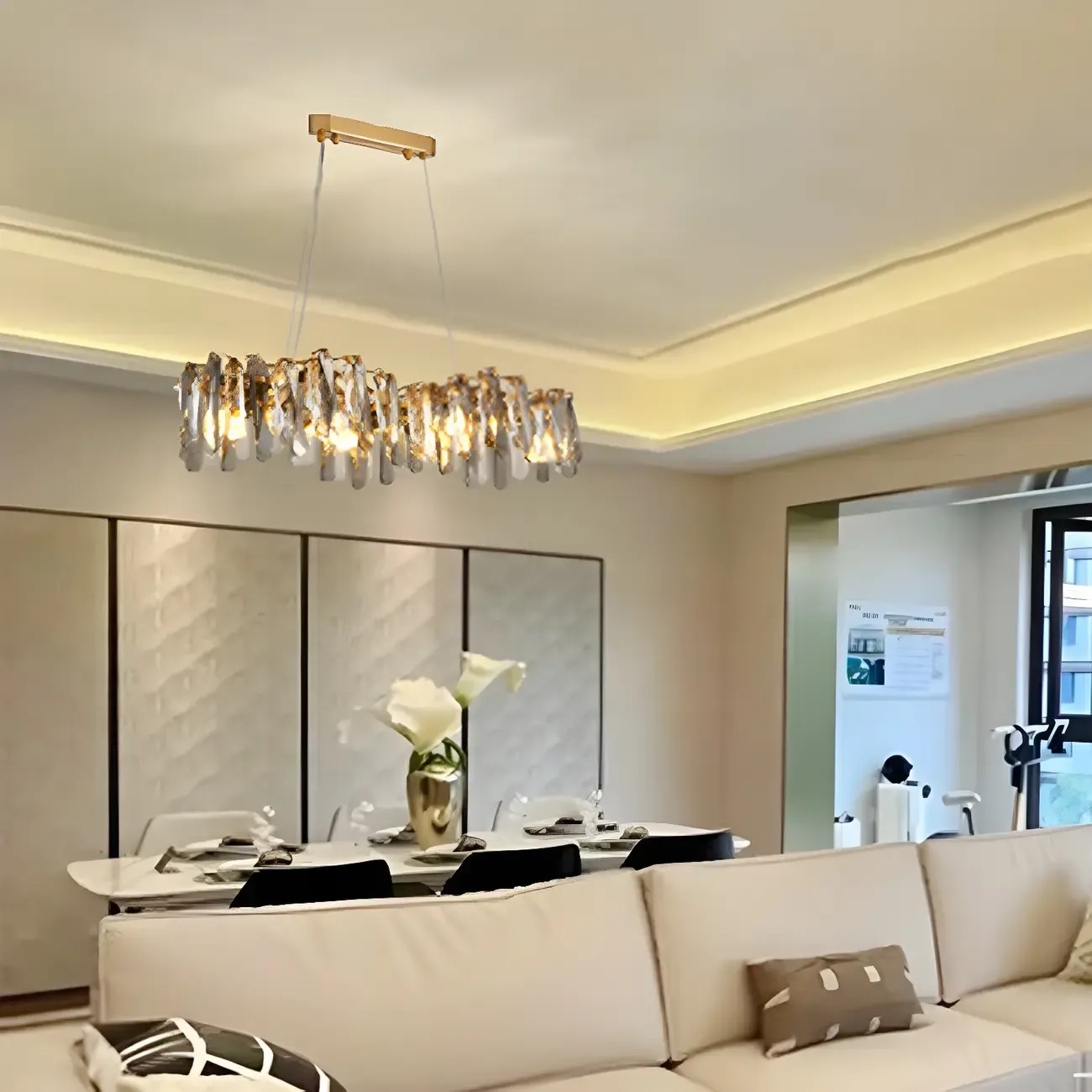 Elegant Grey Crystal Linear Island Pendant Light