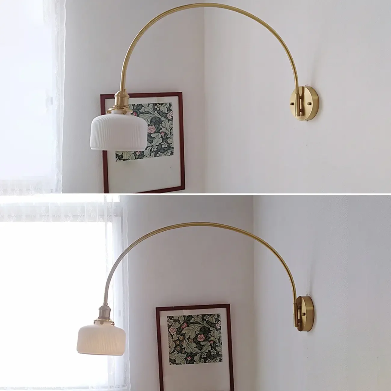 Modern Large Arched Gold Wall Lamp for Indoor Bowl-Shade