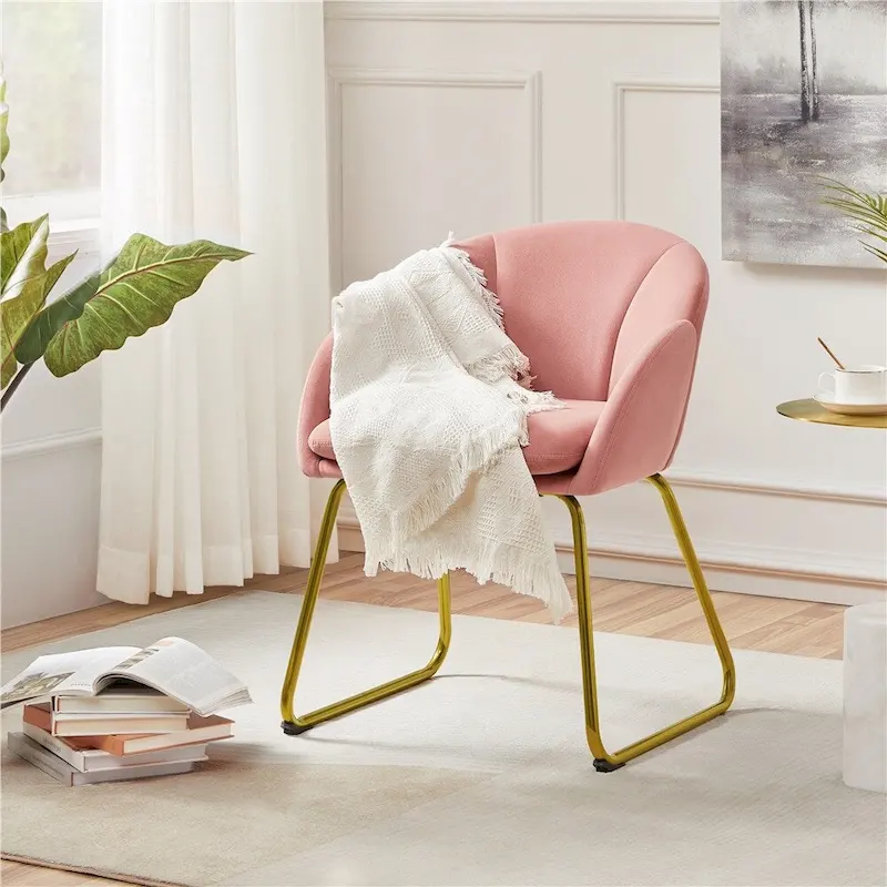 Yaheetech Flower Shape Velvet Armchair Accent Chair with Golden Metal Legs