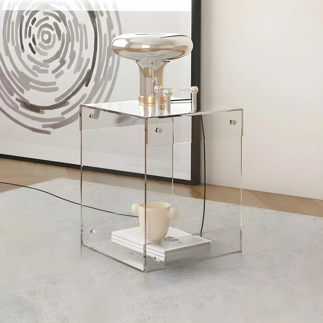 Modern Acrylic Bedside Table with Shelf