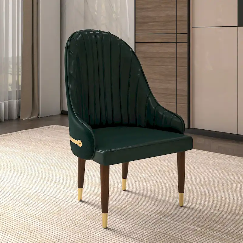 Leather Dining Chair with a Ripple Back and Gold Accents Design Elara Collection