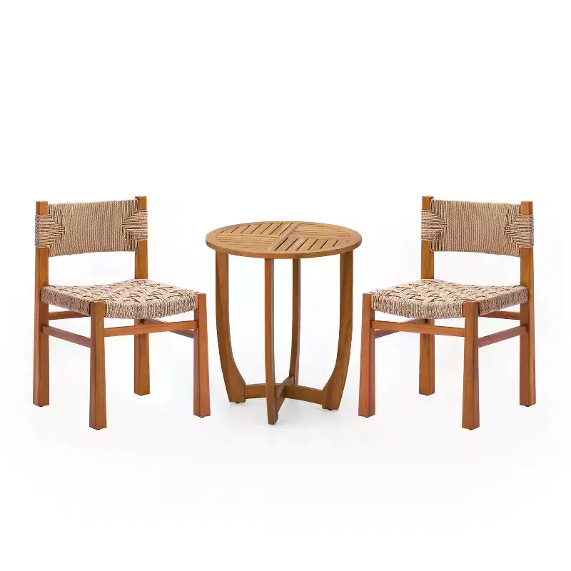 Christopher Knight Home Zorica 3 Piece Outdoor Rustic Woven Wicker Acacia Wood Dining Set