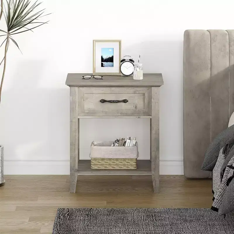 GustoWave Nightstands End Table with Drawer, Side Table for Spaces, 2 Tiers Storage Shelves with Dresser, Bedside Table