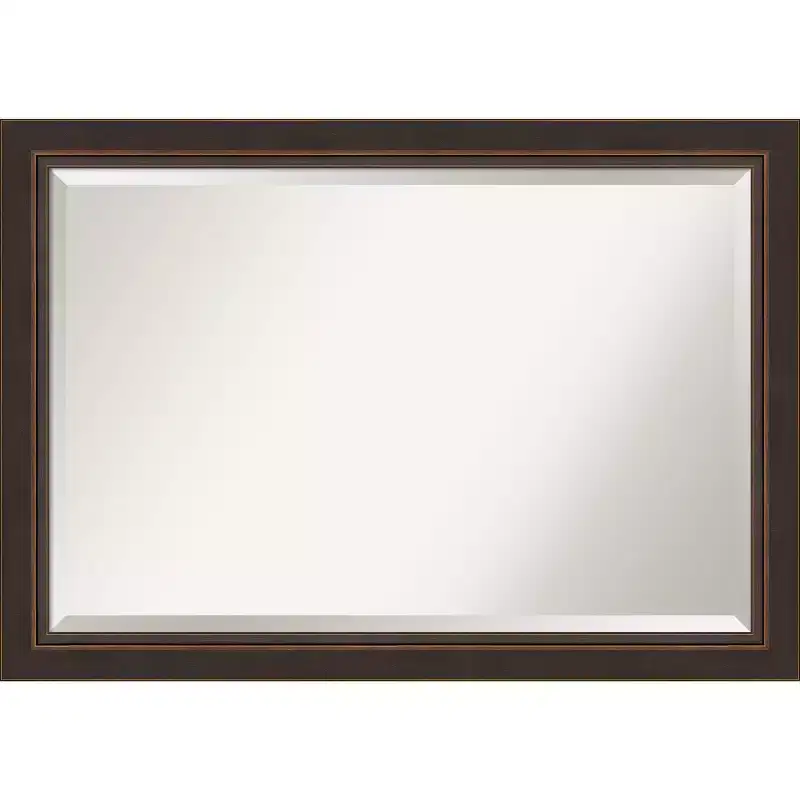 41" x 29" Beveled Lara Bronze Wood Wall Mirror - Amanti Art: Modern Rectangular, No Assembly Required
