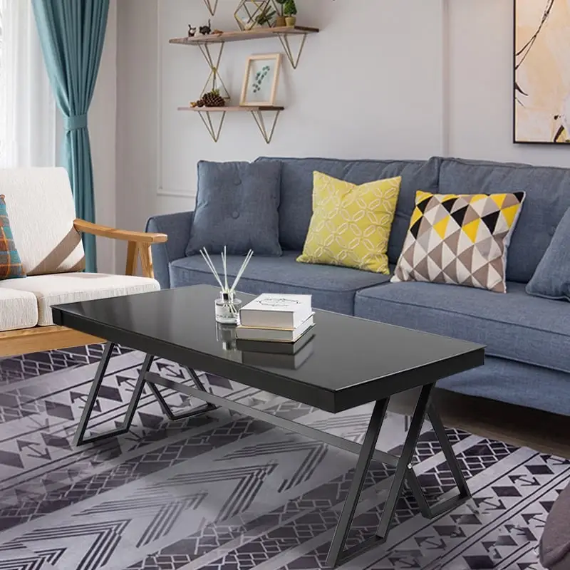 46  Tempered Glass Tabletop Metal Wrough Coffee Table Living Room