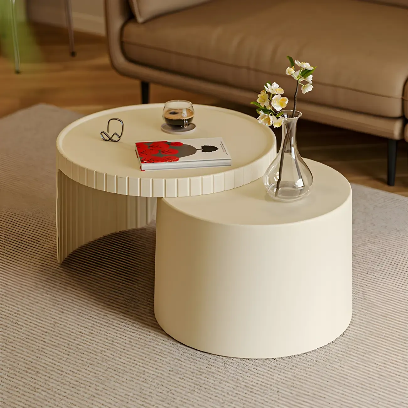 Extendable Acrylic Round Nesting Coffee Table with Tray Top