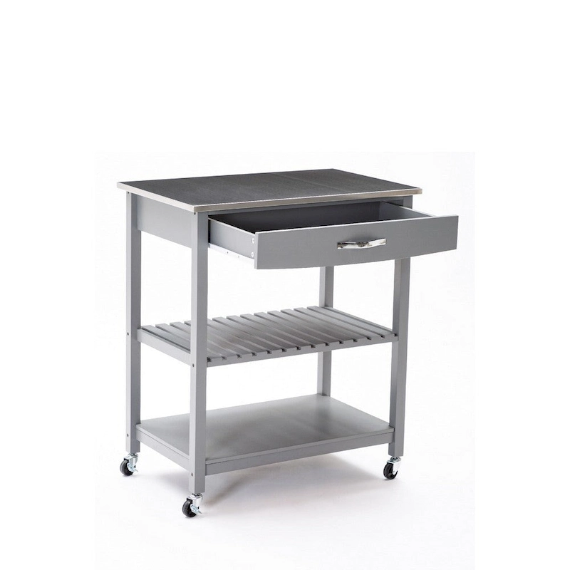 38 Inch 2 Tier Kitchen Cart Island, Shelf, Steel Top, Lock Casters, Gray - 19L x 30.5W x 35.75H