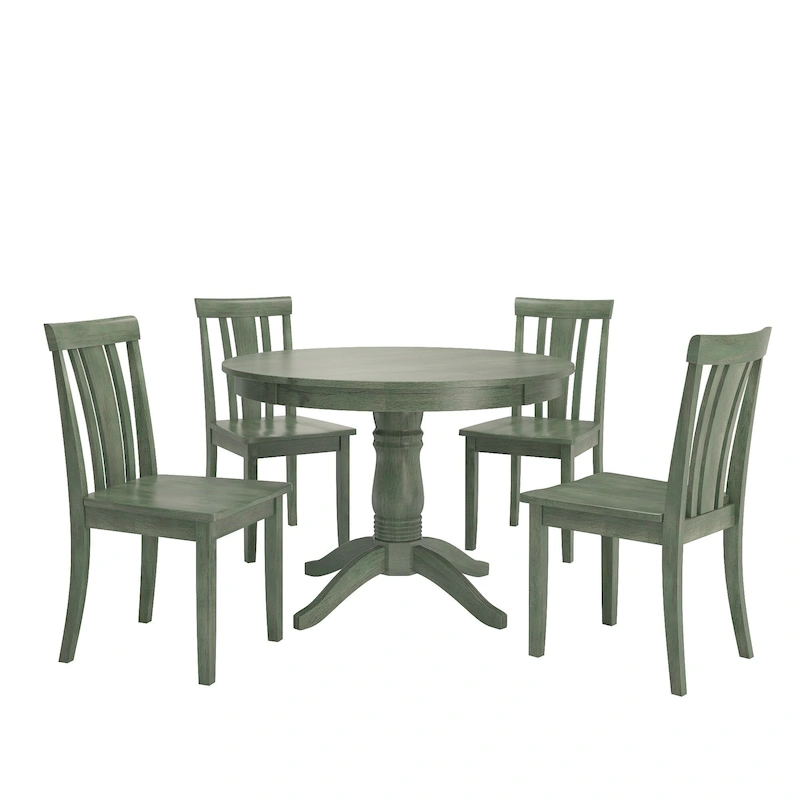 Wilmington II Round Pedestal Base Antique Sage Green 5-Piece Dining Set by iNSPIRE Q Classic