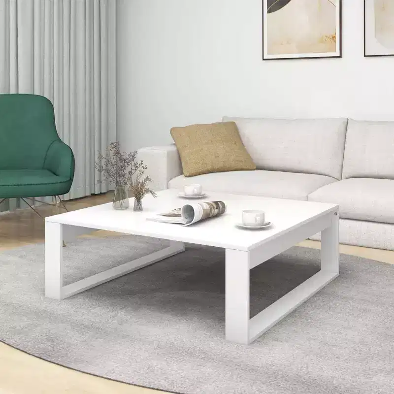 vidaXL White Square Coffee Table - Modern Engineered Wood Accent Desk for Living Room Furniture 39.4x39.4x13.8
