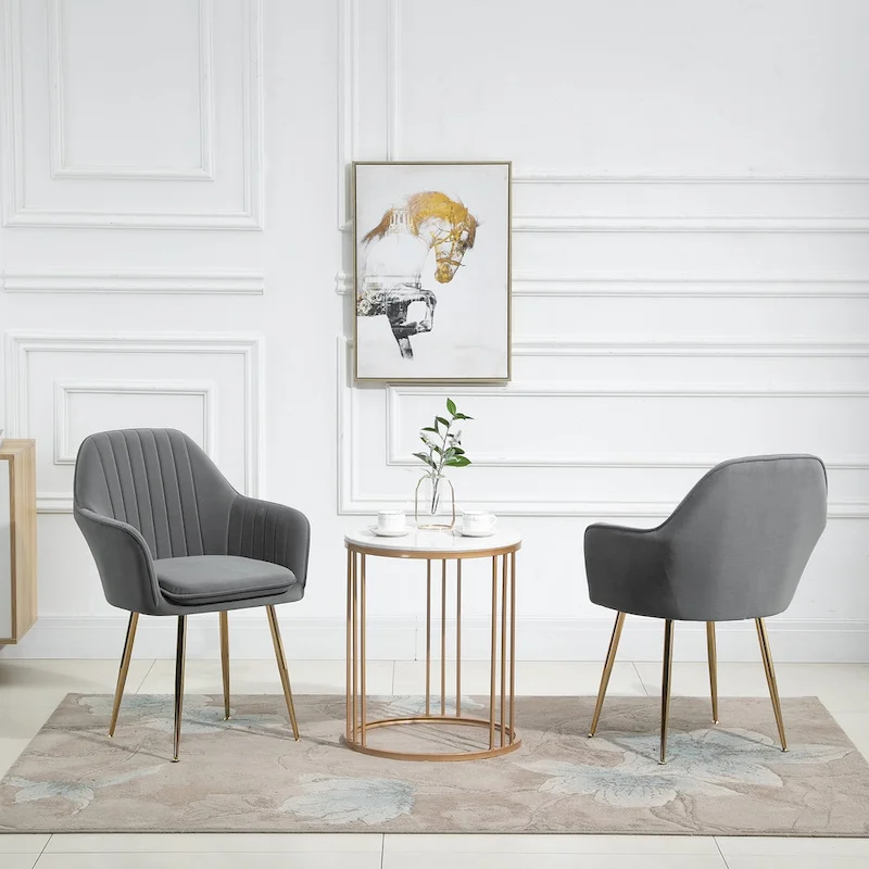 Accent Arm Chairs Set of 2 Upholstered Velvet Dining Chairs