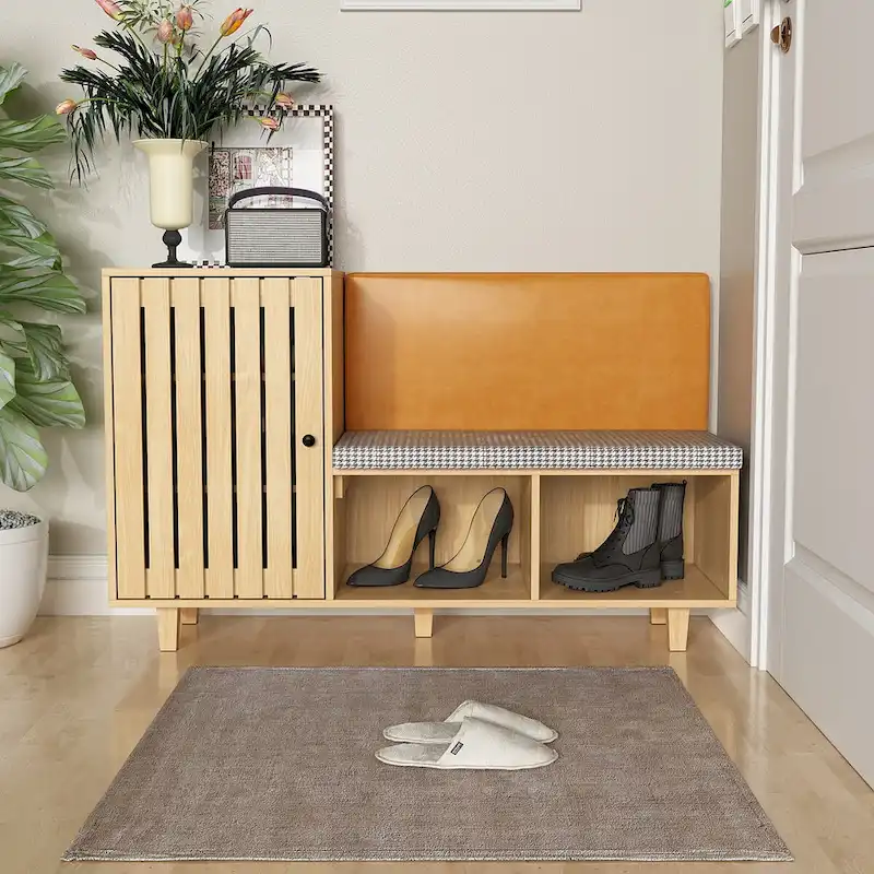 Chic Entryway Shoe Organizer with Seating Bench and Plush Backrest - 47.2