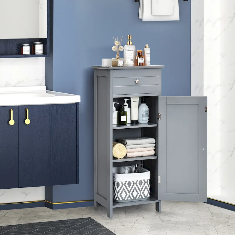 Bathroom Floor Cabinet Storage Organizer Free-Standing