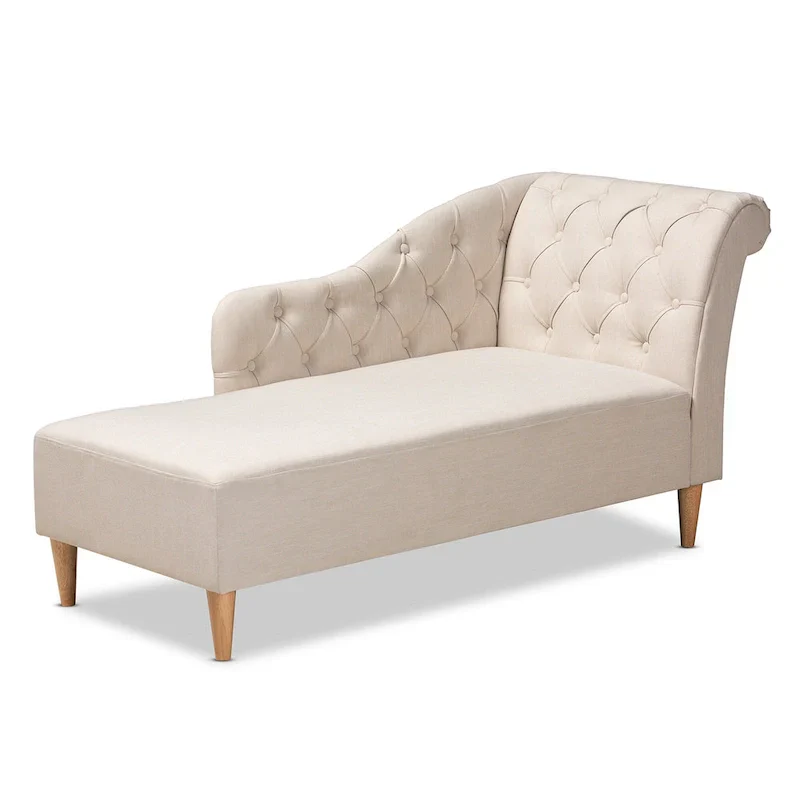 Baxton Studio Emeline Fabric Upholstered Oak Finished Wood Chaise Lounge