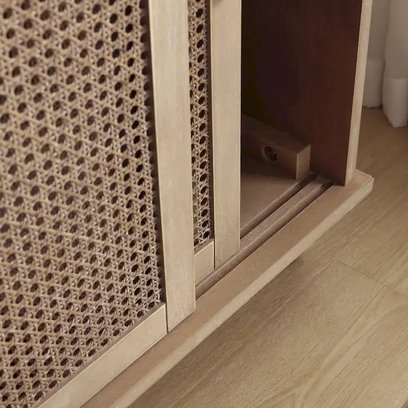 Natural Bamboo / Walnut Woven Rattan Accent Cabinet with Sliding or Standard Doors – Single Unit