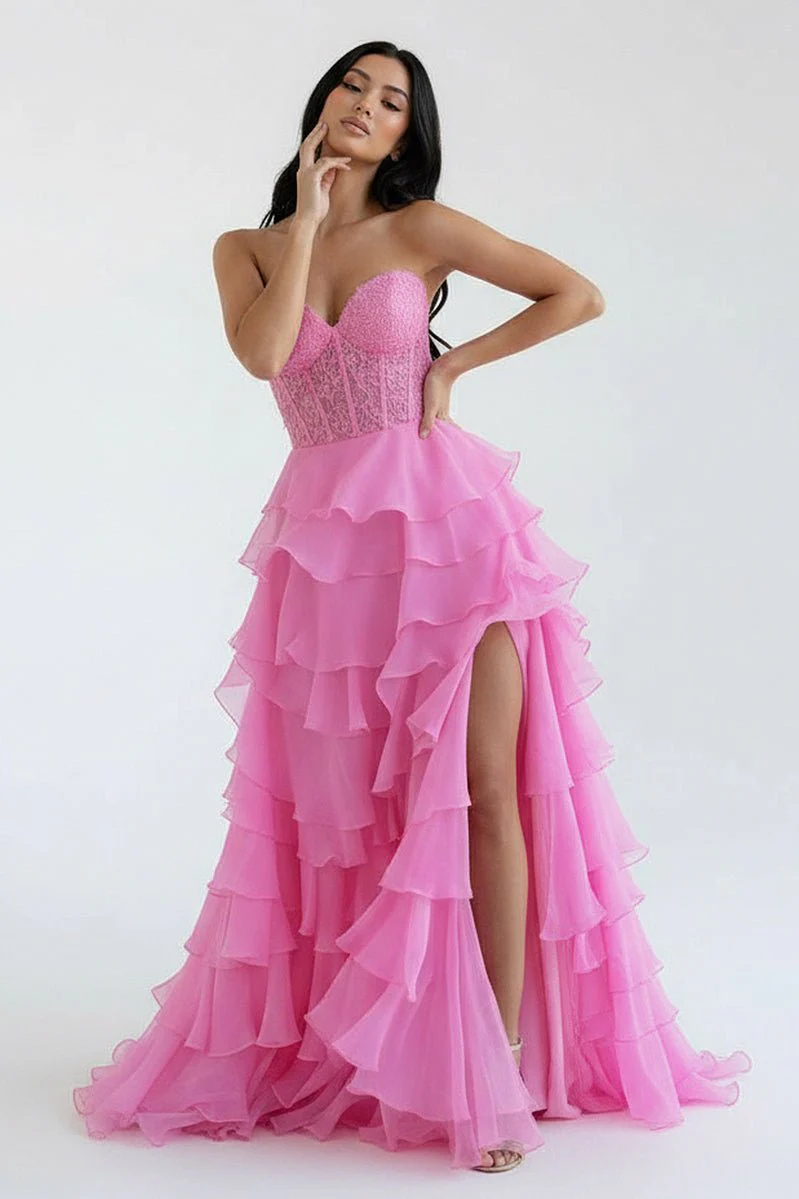 Royal Blue Chiffon Sweetheart Ruffle Tiered Long Prom Dress
