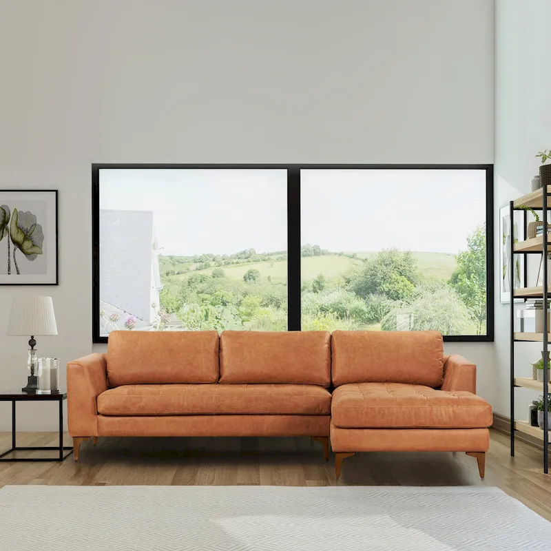 Right-Facing Sectional Sofa – Italian Leather, Multiple Colors & Leg Styles, Seats 3–4