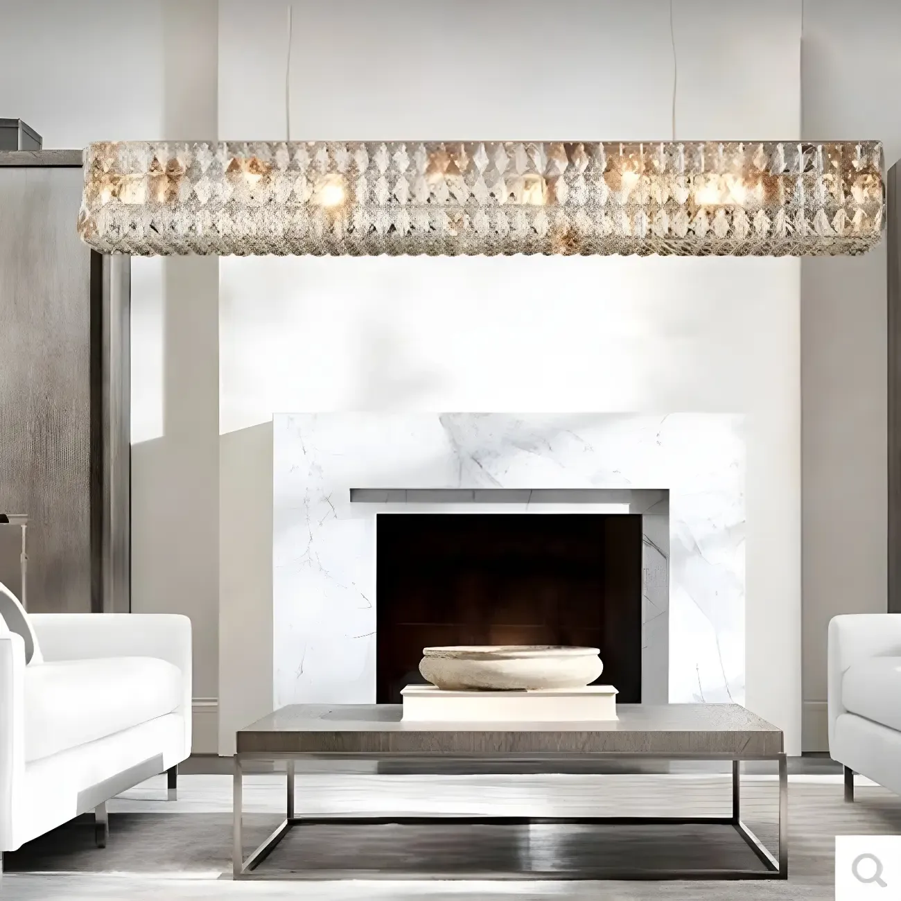 Modern Clear Crystal Rectangular Pendant Light