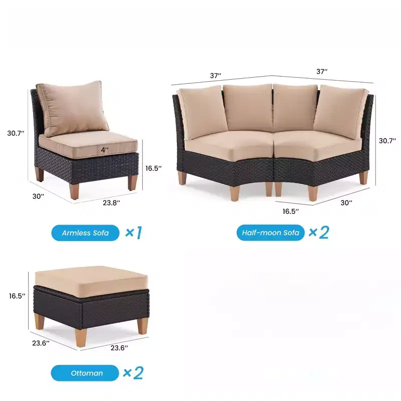 NAYSAYE Patio Chaise Lounges 10 Piece Sectional Set with Cushions All Weather for Garden Backyard, Beige, 23.8*30*30.7