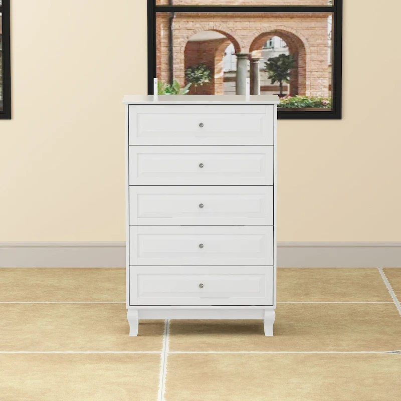 Black 5-Drawer Dresser with Wood Legs