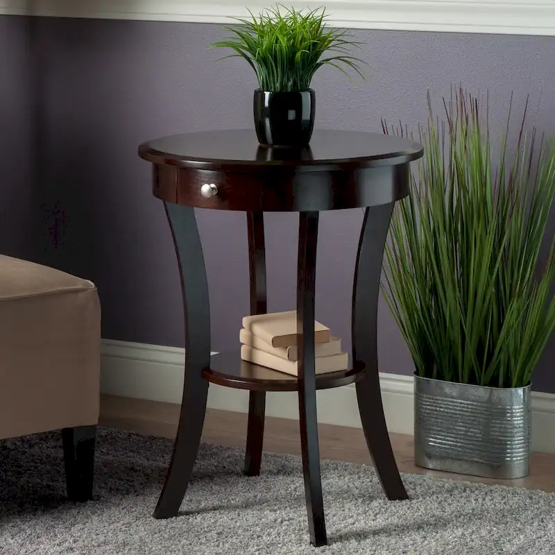 Round Accent Table, Cappuccino - 20W x 20D x 27H.