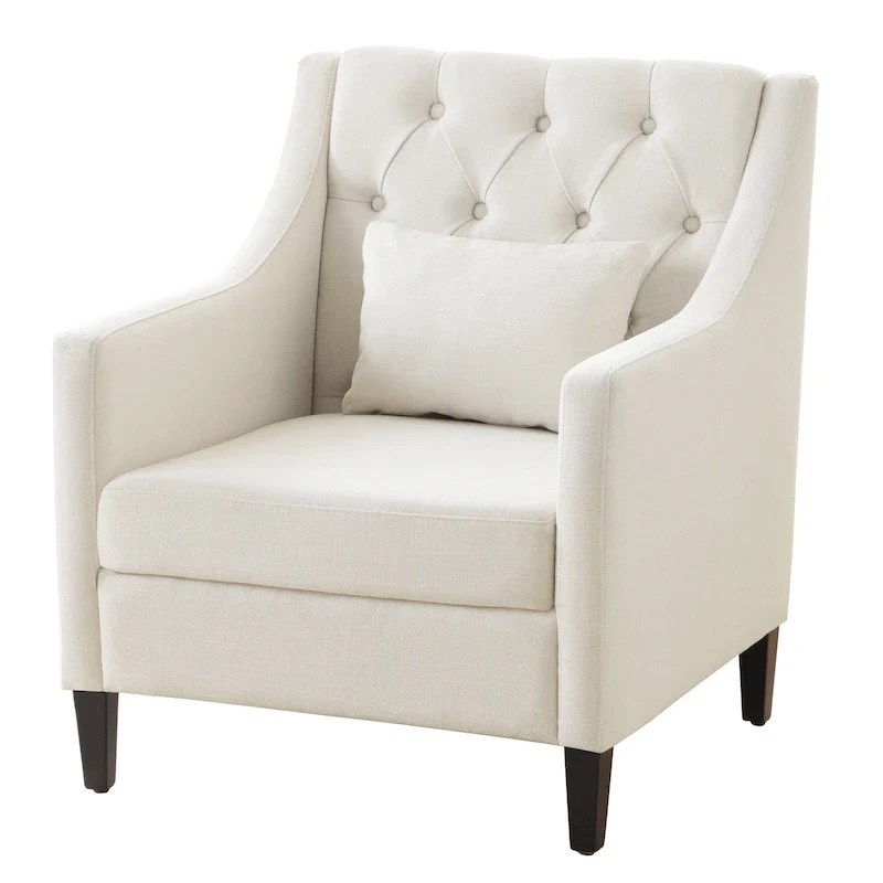Beige 30  Upholstered Tufted Arm Chair with Lumbar Pillow