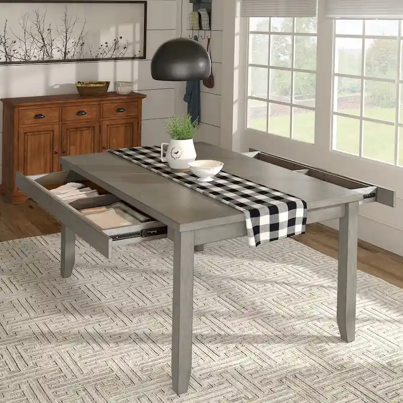 Solid Wood Rectangular Dining Table with Two Drawers