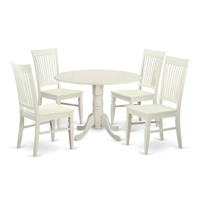 5-Piece Round Dining Table Set with Drop Leaf and 4 Chairs (Finish Options)