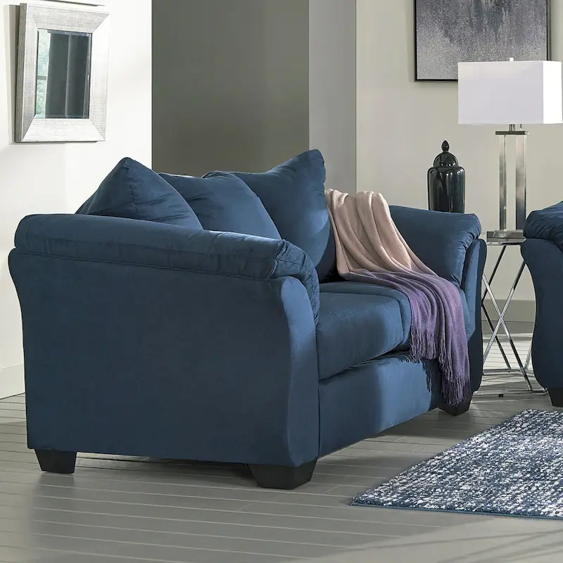 Roundhill Furniture Aruca Navy Blue Microfiber Pillow Back Loveseat