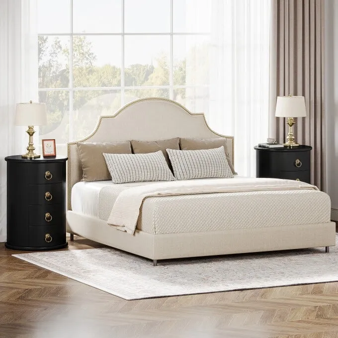 Cherry Brown Nightstand with 4 Drawers - Mid-Century Wood Bedside Table