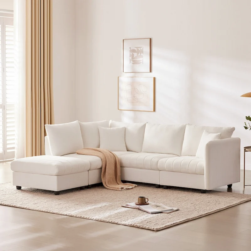 89 Polyester Modular Sectional Sofa with Deep Seat & Ottoman