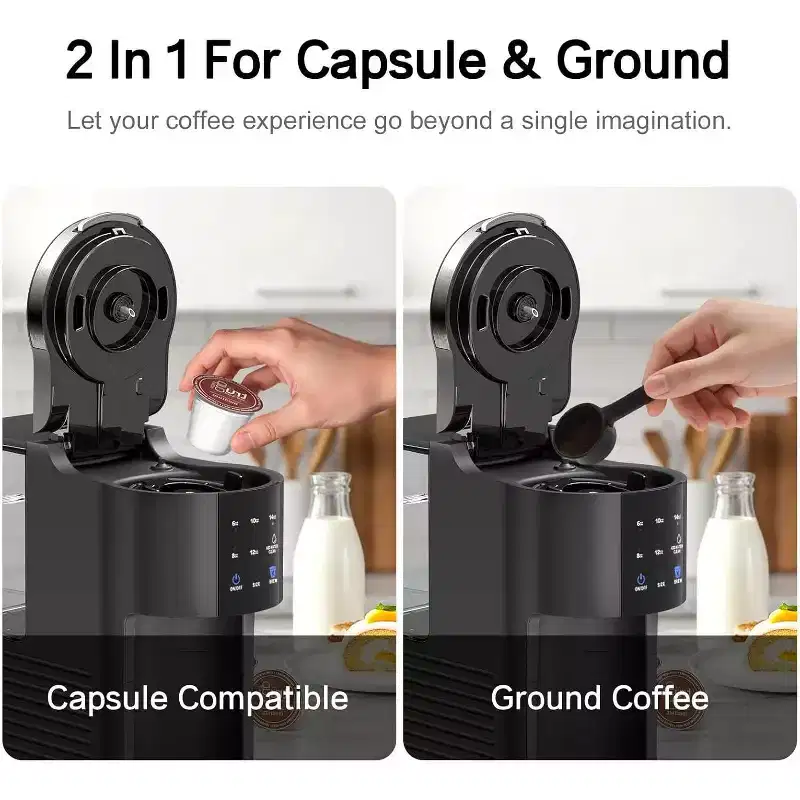 ZAFRO Single Serve Coffee Maker, Coffee Brewer for Capsule and Ground Coffee, Capsule Coffee Machine with 40 Oz Water Tank, Black