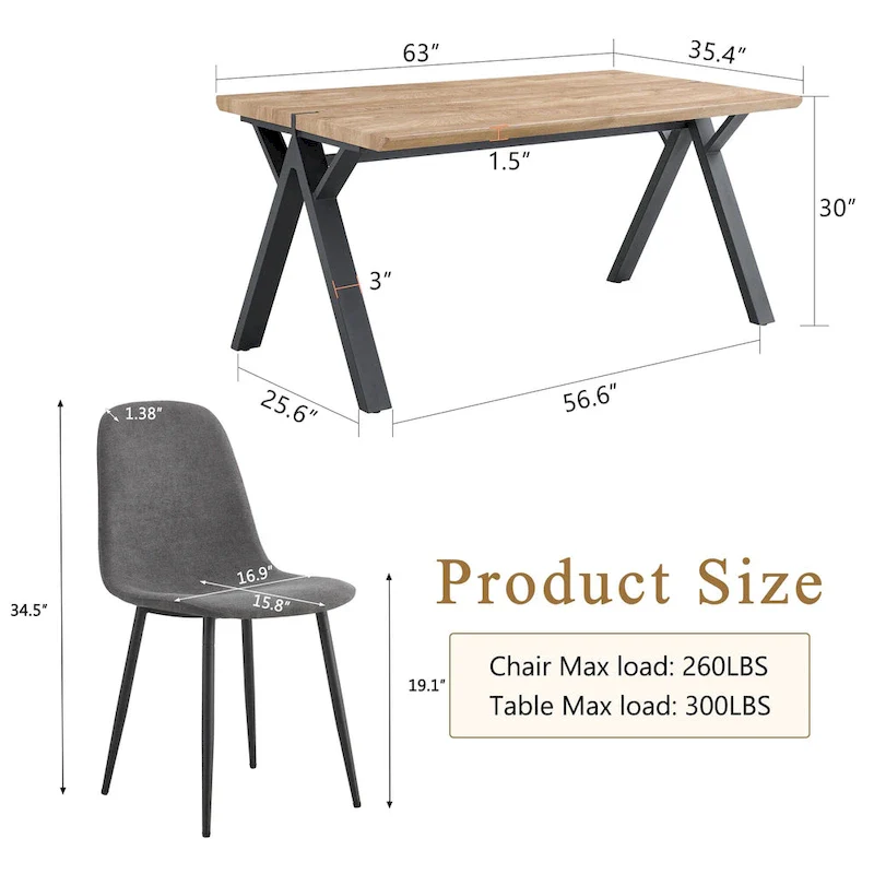 Modern Dining Set with Rectangular Black A-Frame Table & Round Backrest Chairs