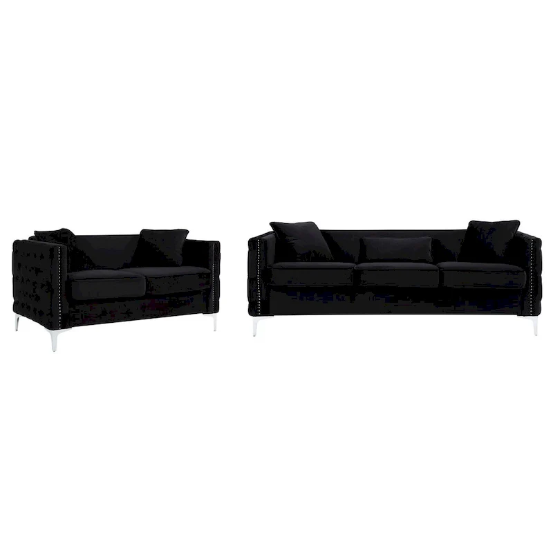 Velvet Living Room Set in Black