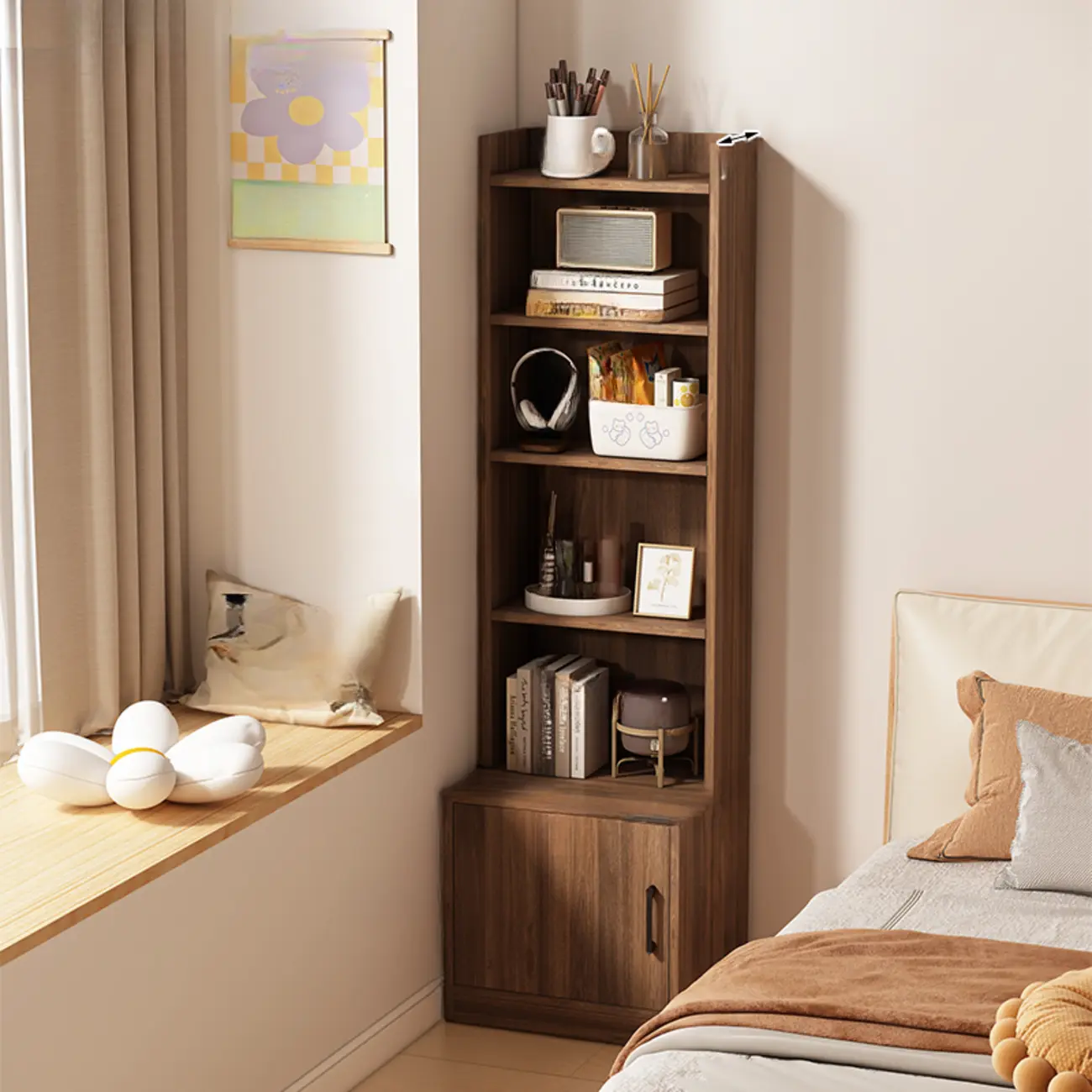 Multi-functional Wooden 5-Shelf Closed Back White Bookcase