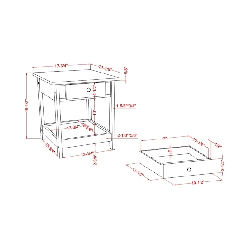 DH BASIC Transitional Rubberwood 3-Piece Open-Shelf Coffee Table and End Table Set with Drawer by Denhour