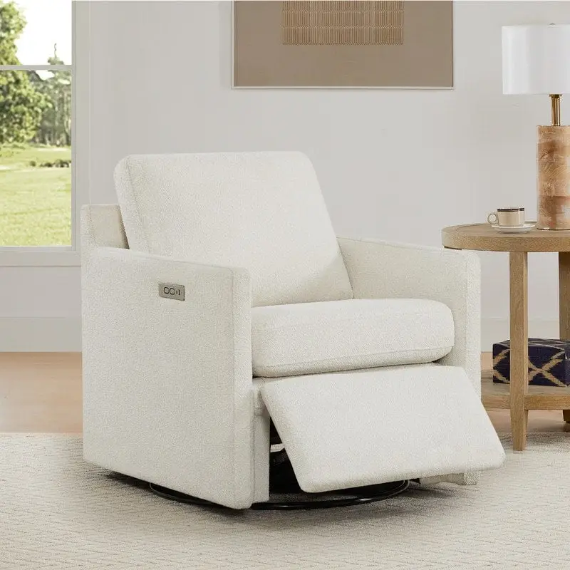 Beige / Grey / Cream Fabric Swivel Accent Chair with Electric Footrest Recline, Single Seat