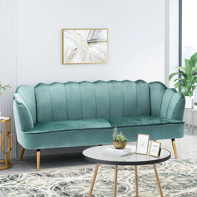 Reitz Glam Velvet Shell 3 Seater Sofa by Christopher Knight Home - 76.25 L x 29.25 W x 33.50 H