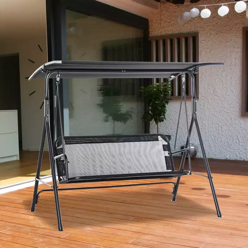 2-Seater Patio Swing Chair, Outdoor Adjustable Canopy Porch Swing with Armrests, Texeline Fabric and Steel Frame